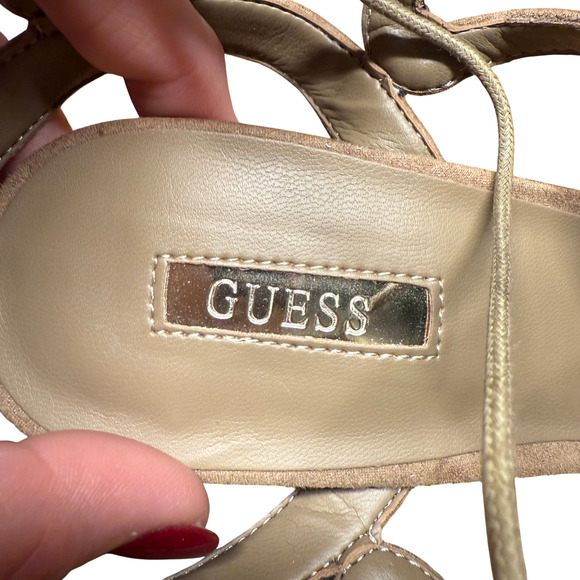 Guess Aurela Women's 10M Beige Suede Platform Heels Stiletto Sandal Cage Strappy - Picture 15 of 16